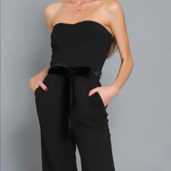 Aakaa Pants Jumpsuits Aakaa Black Strapless Jumpsuit Size S